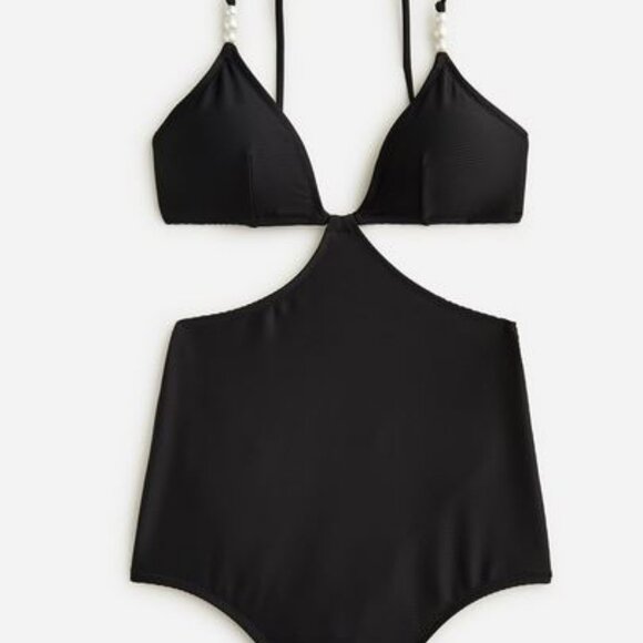 JCrew Ribbed Cutout black swimsuit with pearls - NWT - size 8 - Picture 2 of 6